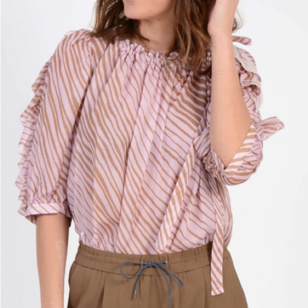 See By Chloe Pink & Brown Off Shoulder Blouse Size Fr 36/US SM